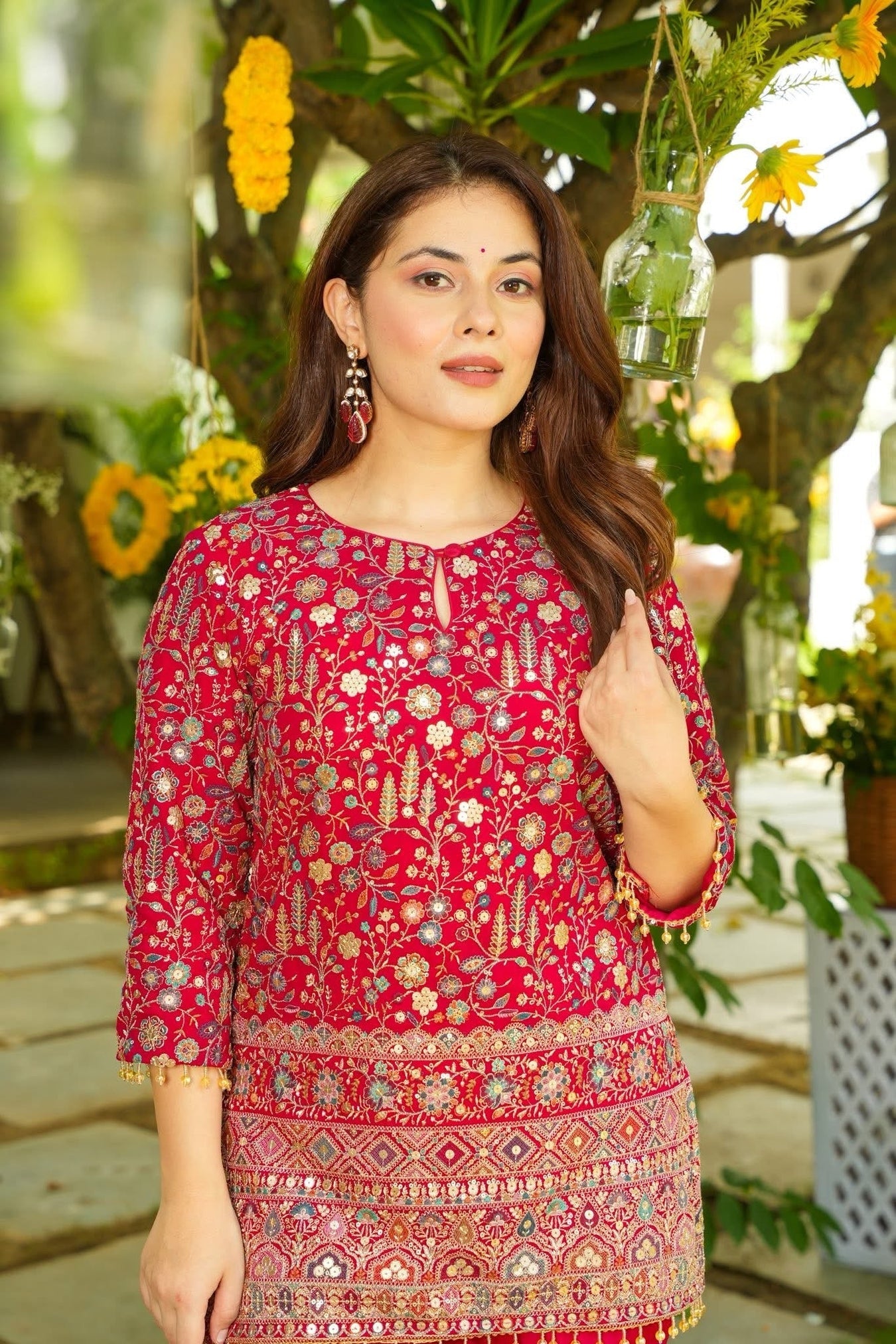Ruby Blossom Mirror Kurta Set