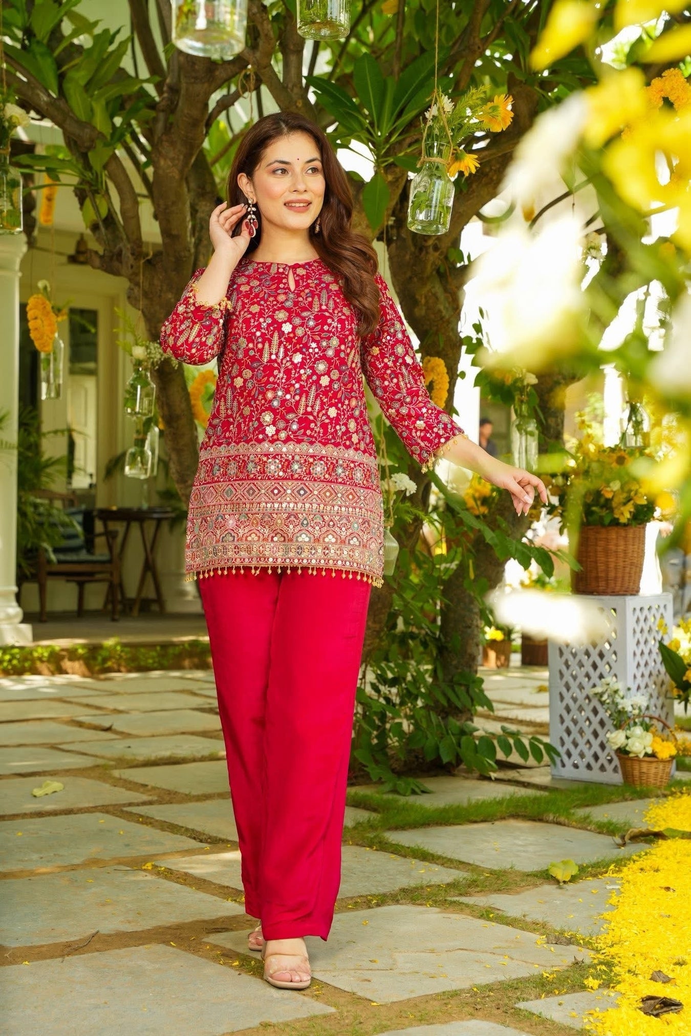 Ruby Blossom Mirror Kurta Set