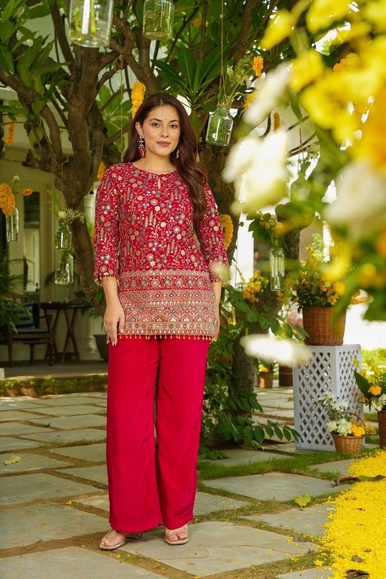 Ruby Blossom Mirror Kurta Set