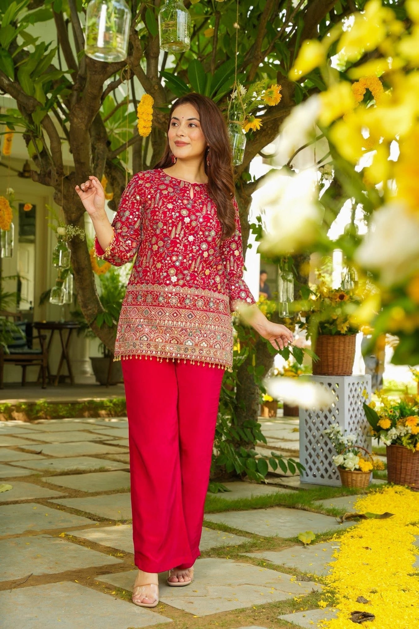 Ruby Blossom Mirror Kurta Set
