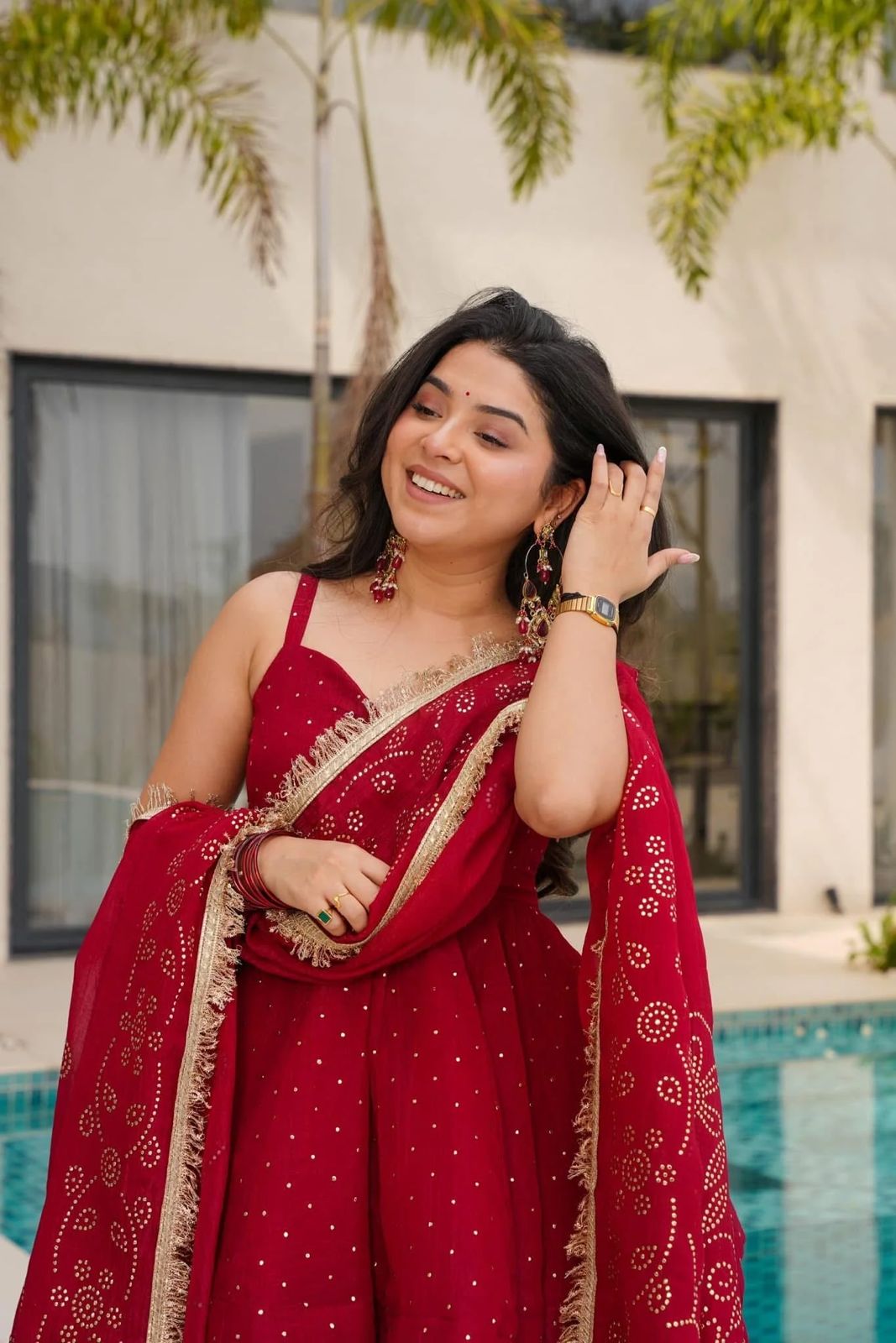 Ruby Red Peplum Sharara with Foil-Printed Dupatta