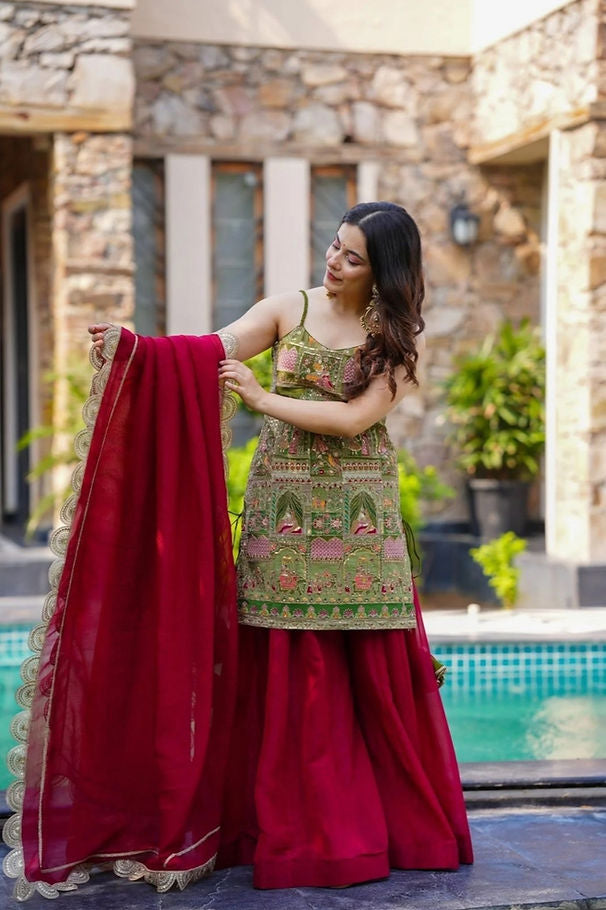Ruby & Olive Embroidered Sharara Set