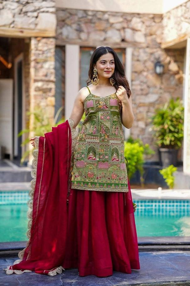 Ruby & Olive Embroidered Sharara Set