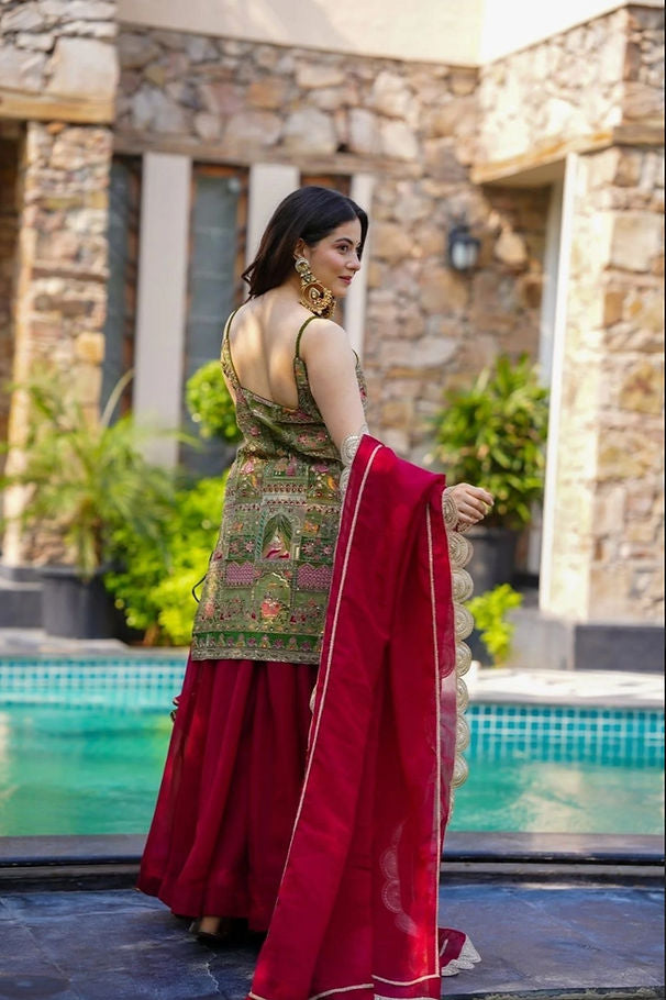 Ruby & Olive Embroidered Sharara Set