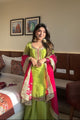 Lime Green & Rani Pink Embroidered Sharara Suit