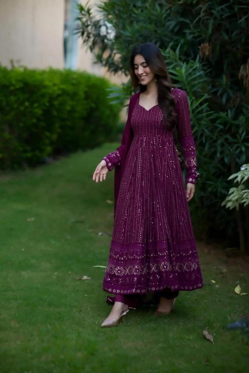 The Wine Purple Embroidered Anarkali Set