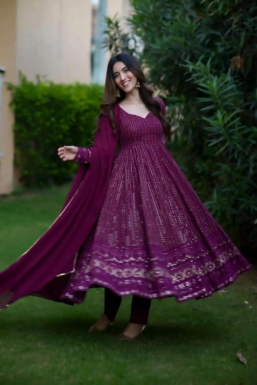 The Wine Purple Embroidered Anarkali Set
