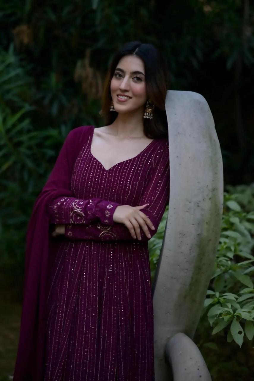 The Wine Purple Embroidered Anarkali Set
