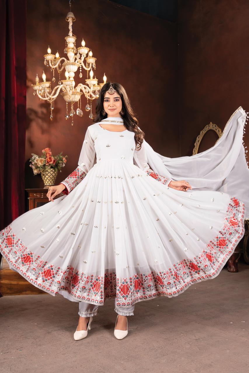 Ivory Bloom Embroidered Anarkali Suit Set