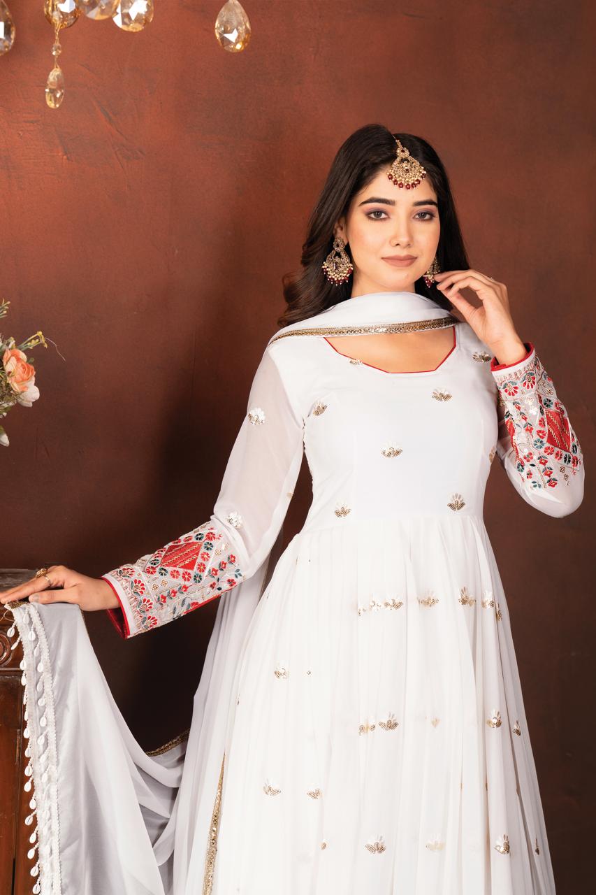 Ivory Bloom Embroidered Anarkali Suit Set