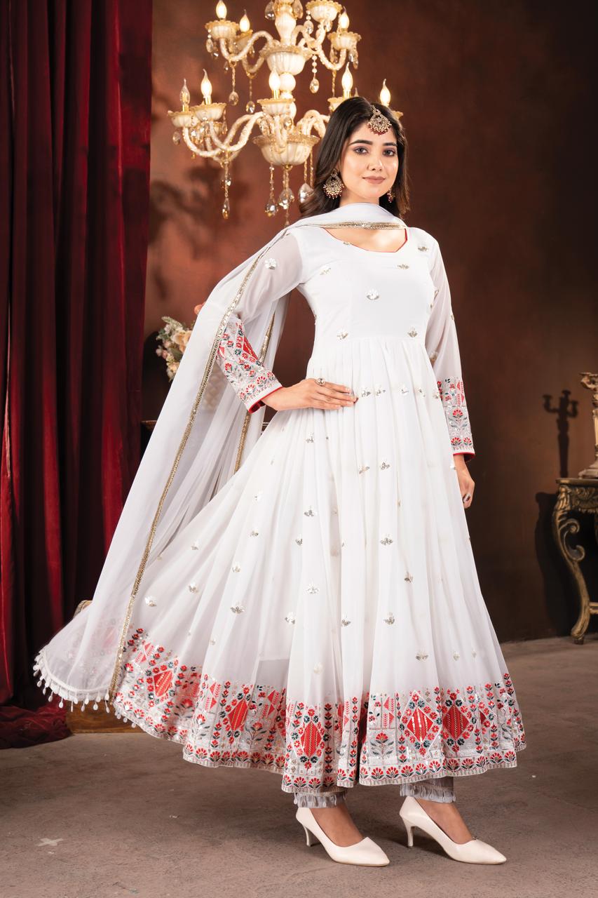 Ivory Bloom Embroidered Anarkali Suit Set