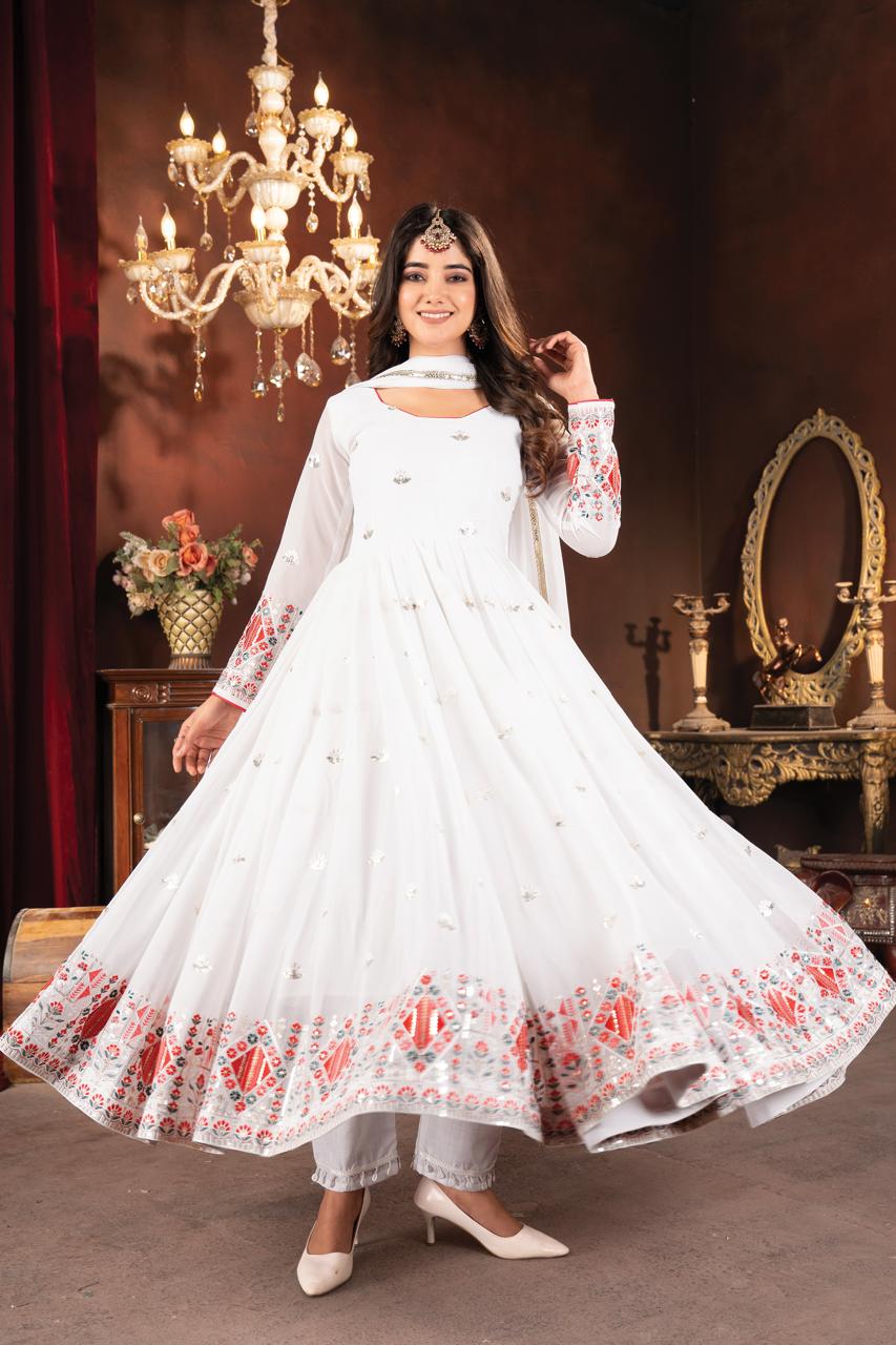 Ivory Bloom Embroidered Anarkali Suit Set