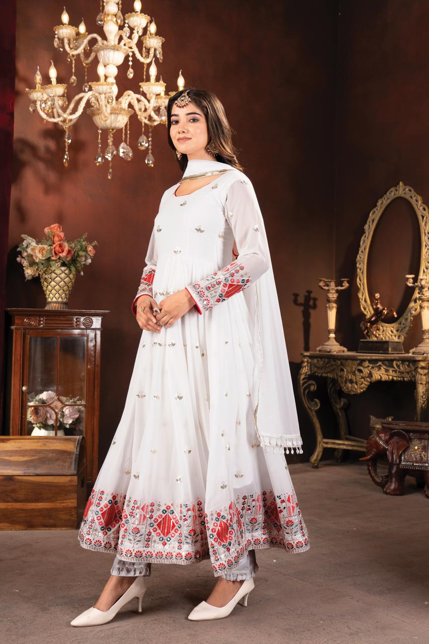 Ivory Bloom Embroidered Anarkali Suit Set