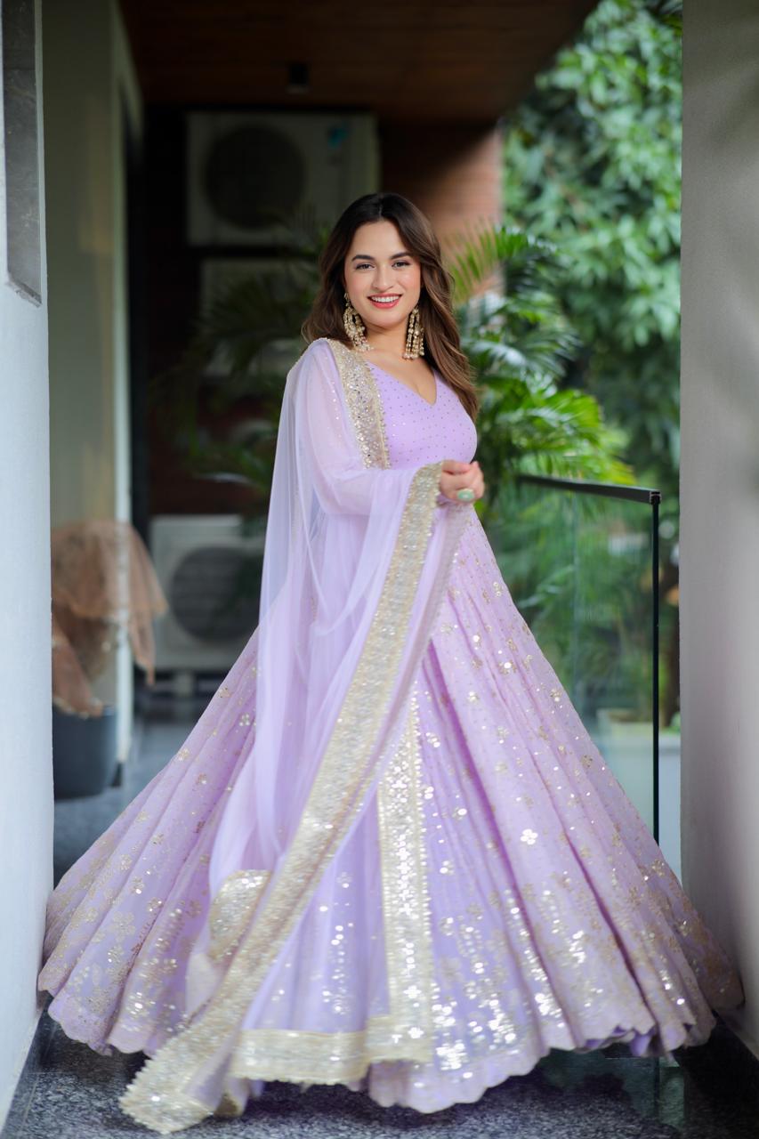 Lavender Sequin & Zari Embroidered Anarkali Set