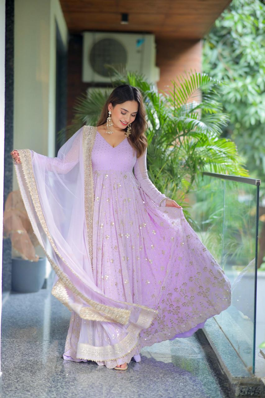 Lavender Sequin & Zari Embroidered Anarkali Set