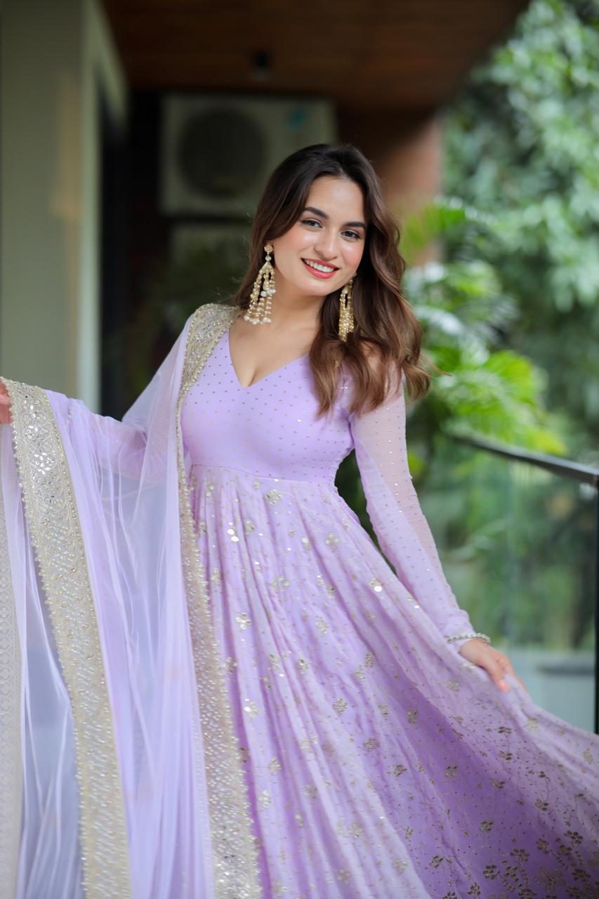 Lavender Sequin & Zari Embroidered Anarkali Set