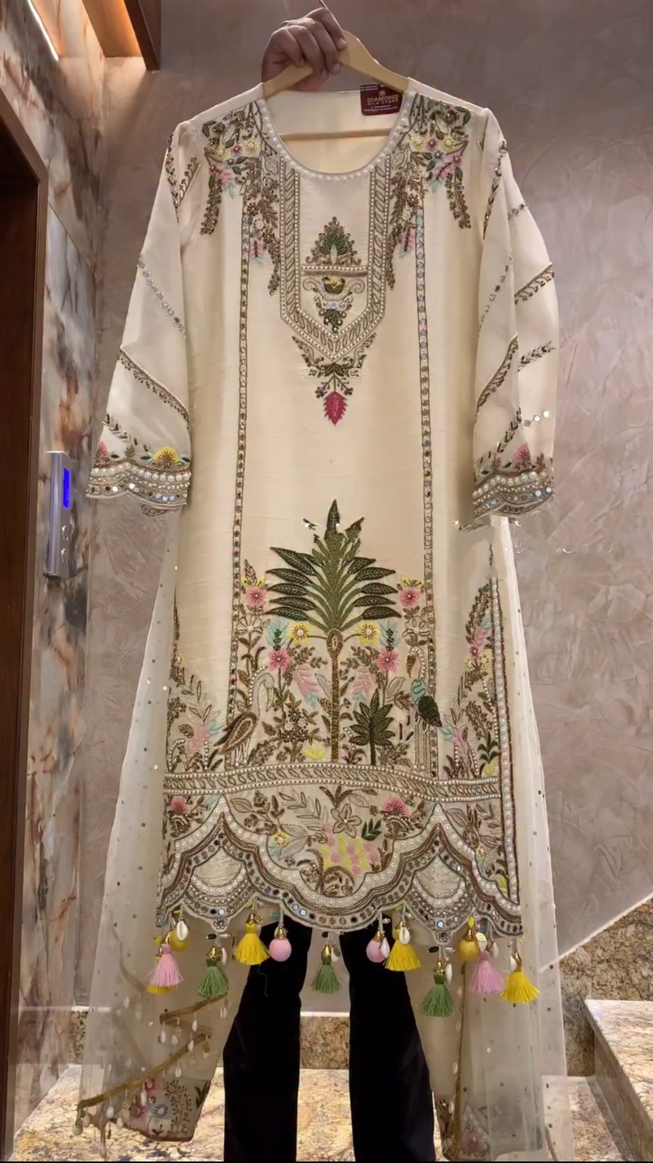 Ivory Garden Embroidered Kurti with Tassel Detailing