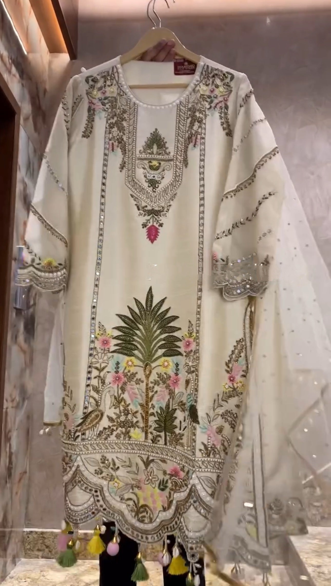 Ivory Garden Embroidered Kurti with Tassel Detailing