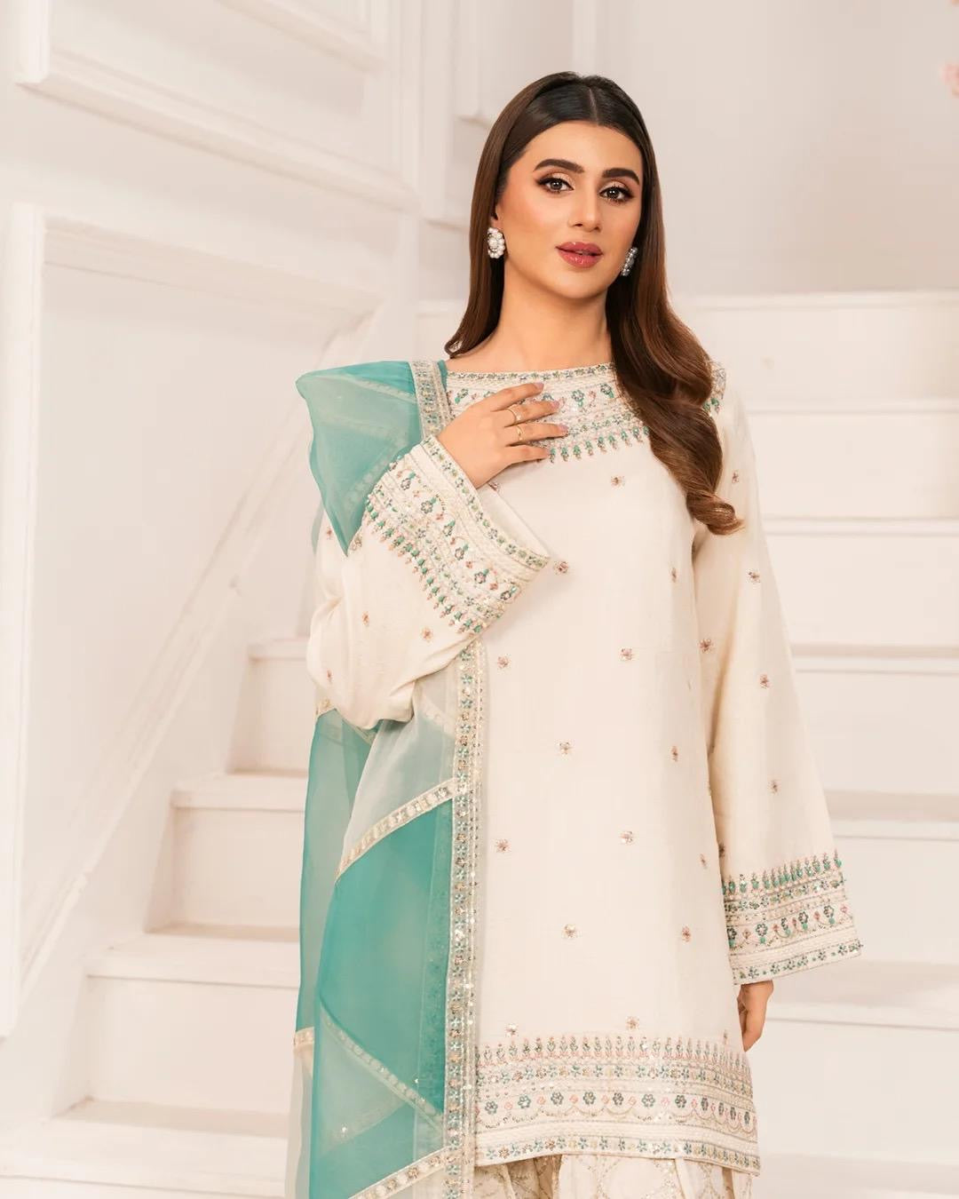 Noor Embroidered Ivory Ensemble