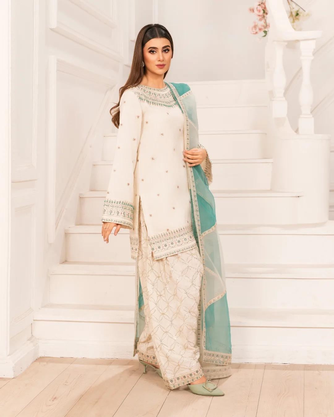 Noor Embroidered Ivory Ensemble