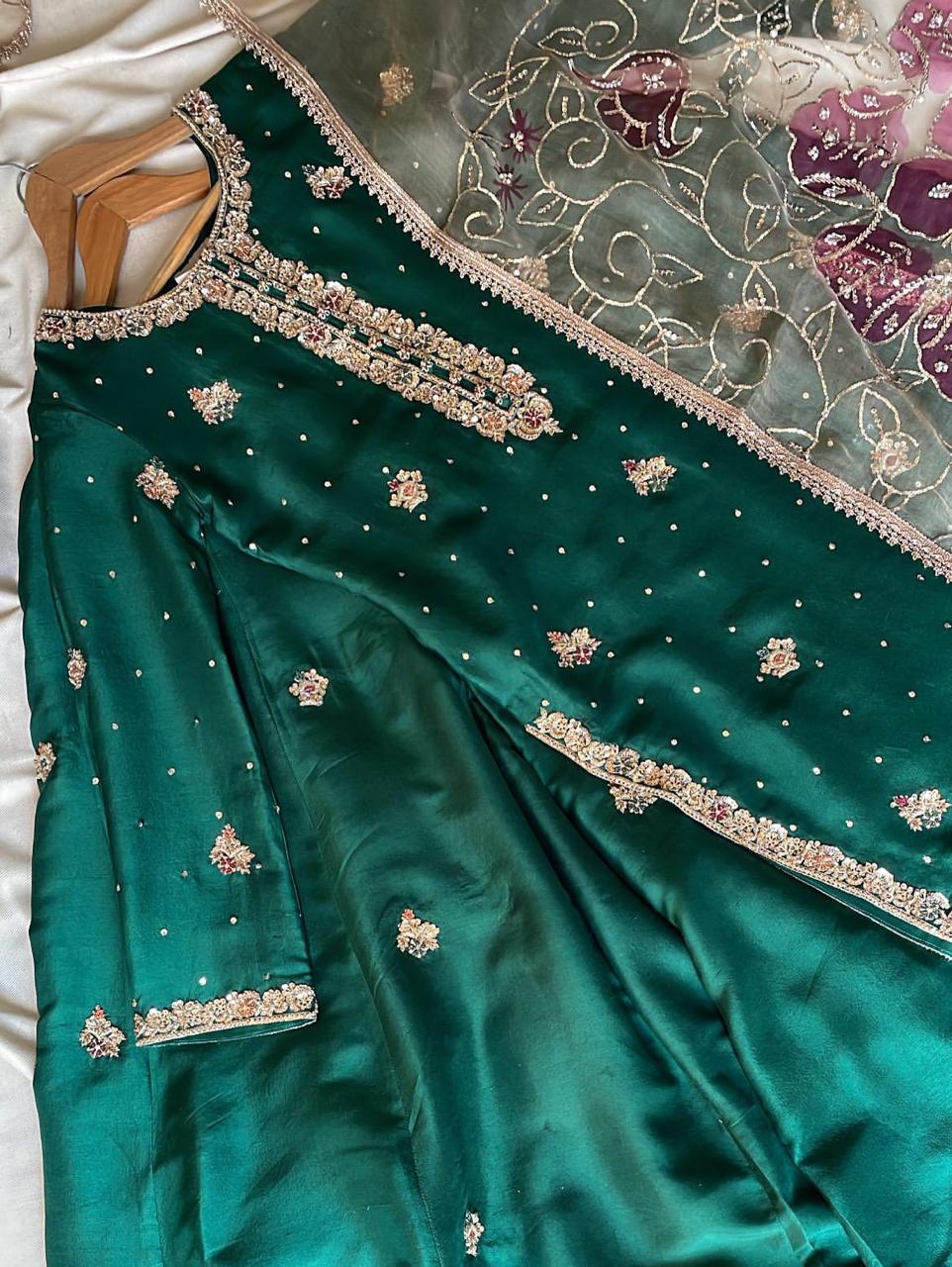 Nayab Green Embroidered Suit