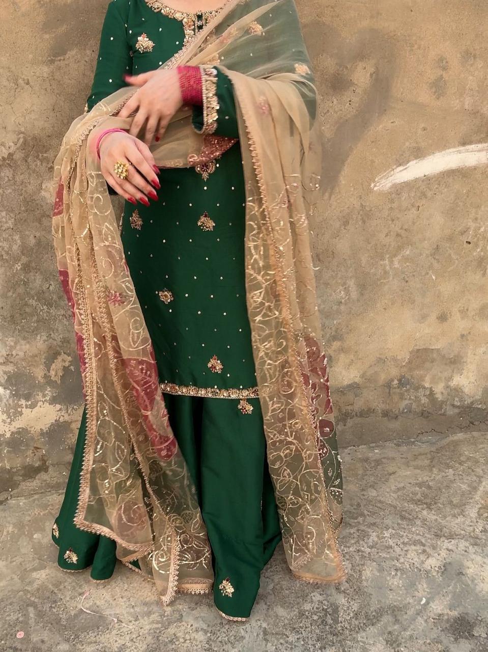 Nayab Green Embroidered Suit