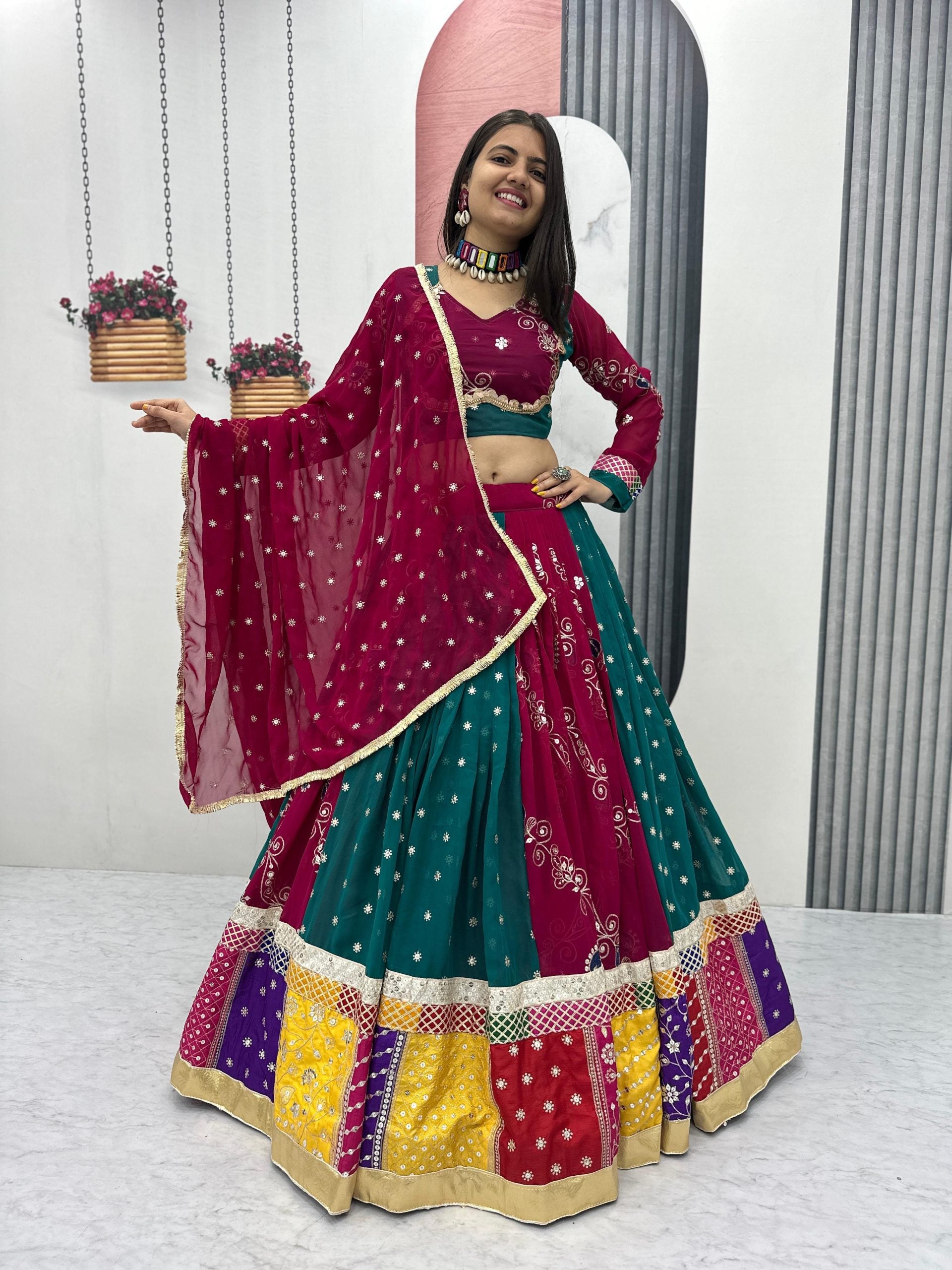 Colorful Panelled Georgette Lehenga Choli