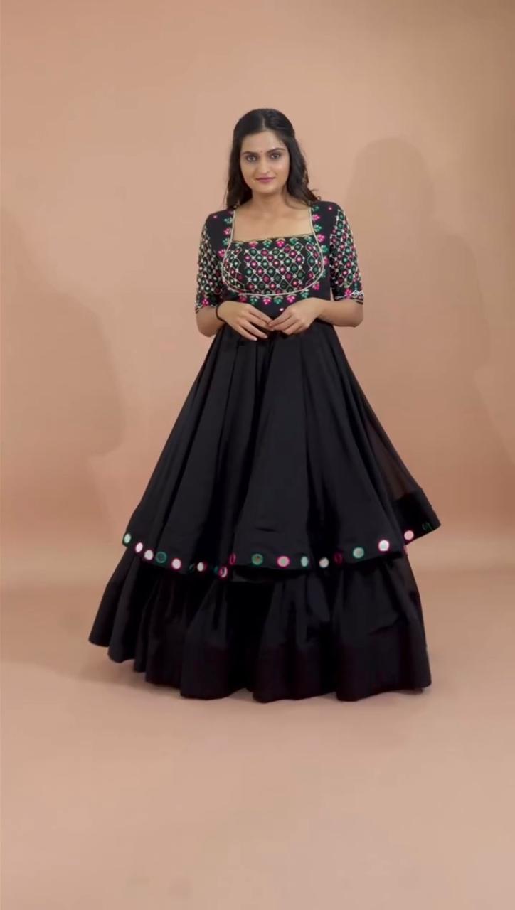 Black Mirror Work Embroidered Lehenga Set
