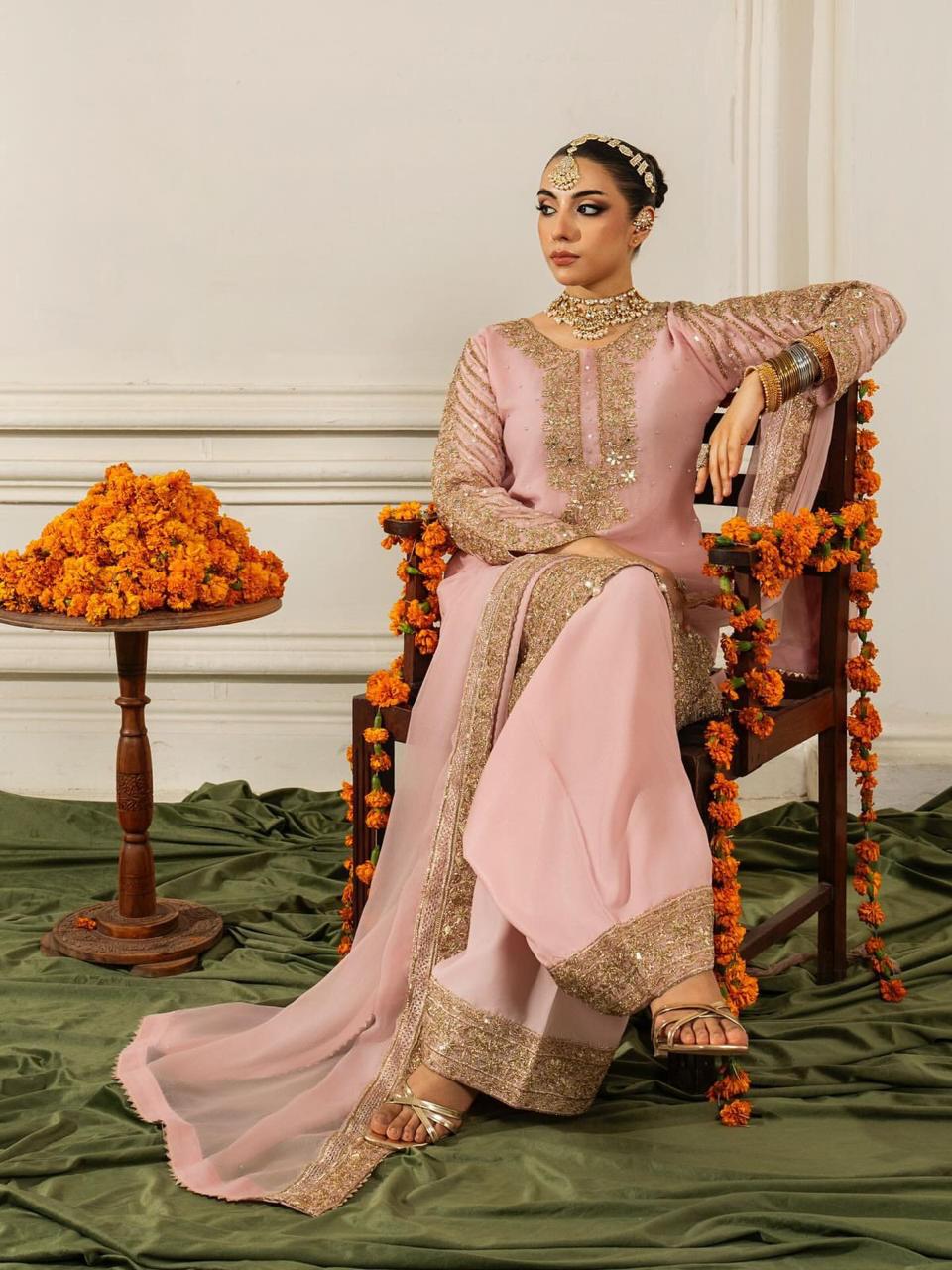 Blush Gold Embroidered Sharara Set