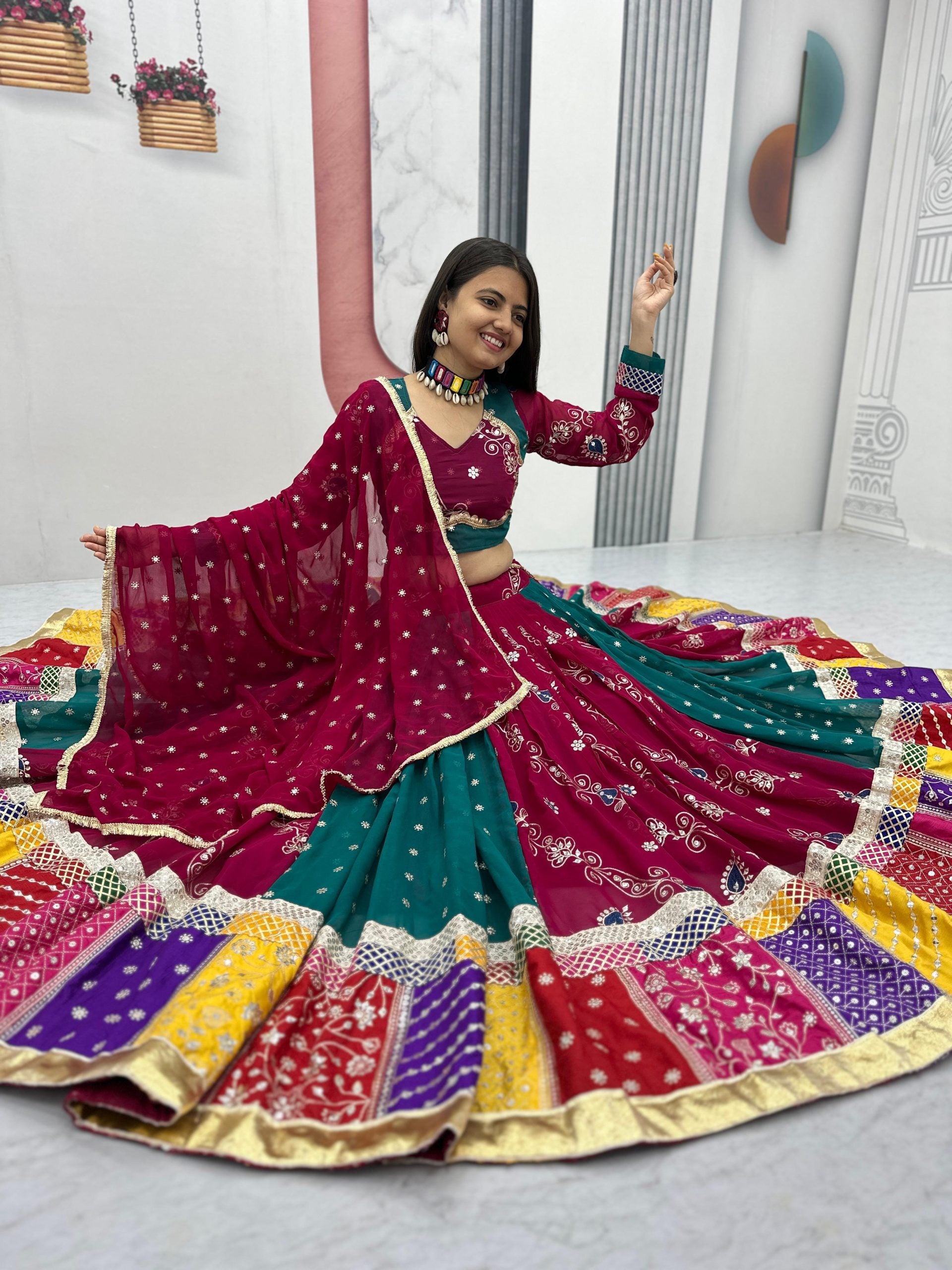 Colorful Panelled Georgette Lehenga Choli